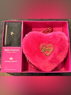 Juicy Couture Hot Pink Heart-Shaped Faux Fur Mini Bag with Gold Logo